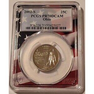 2002 S Clad Ohio State Quarter Proof PR70 DCAM PCGS Flag Frame Holder